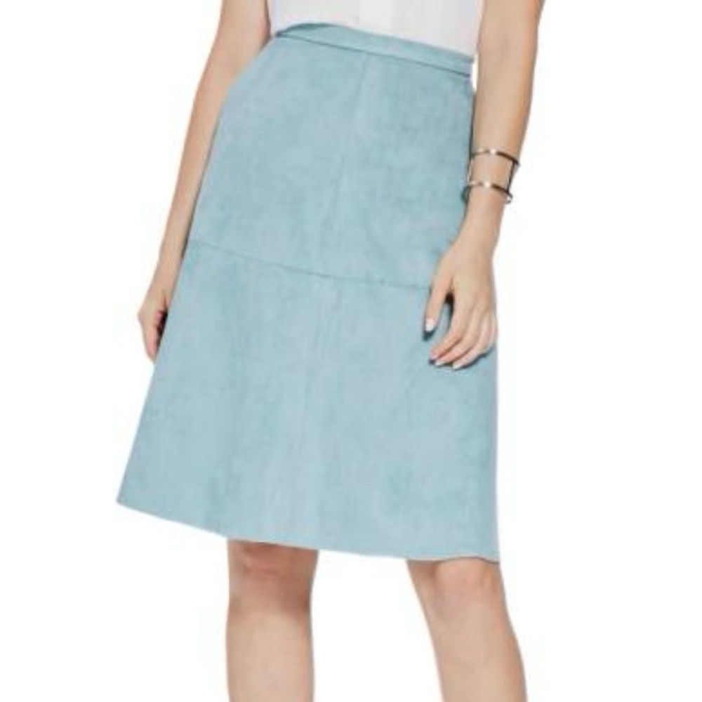 2000s Vince Camuto Faux Suede Blue Swing Skirt 10